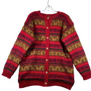 VTG Eddie Bauer Womens Mohair Cardigan Sweater Size M Red Fair Isle Button Lined